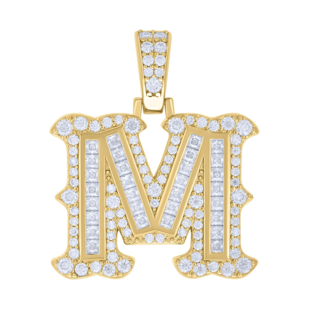 925 Sterl Silver Yellow-tone 0.90Ct, 0.57Ct Bag Rnd Moissanite Initial M Pendant